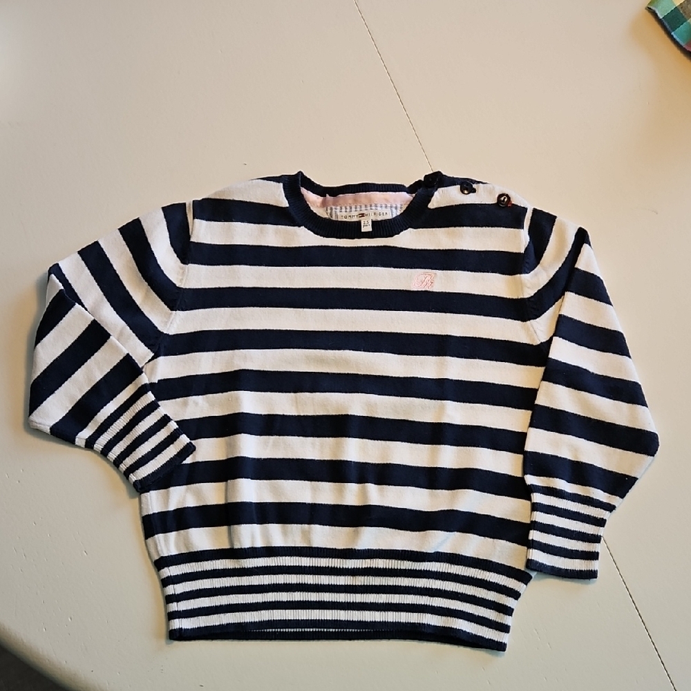 Tommy Hilfiger Navy and Cream Striped Sweater